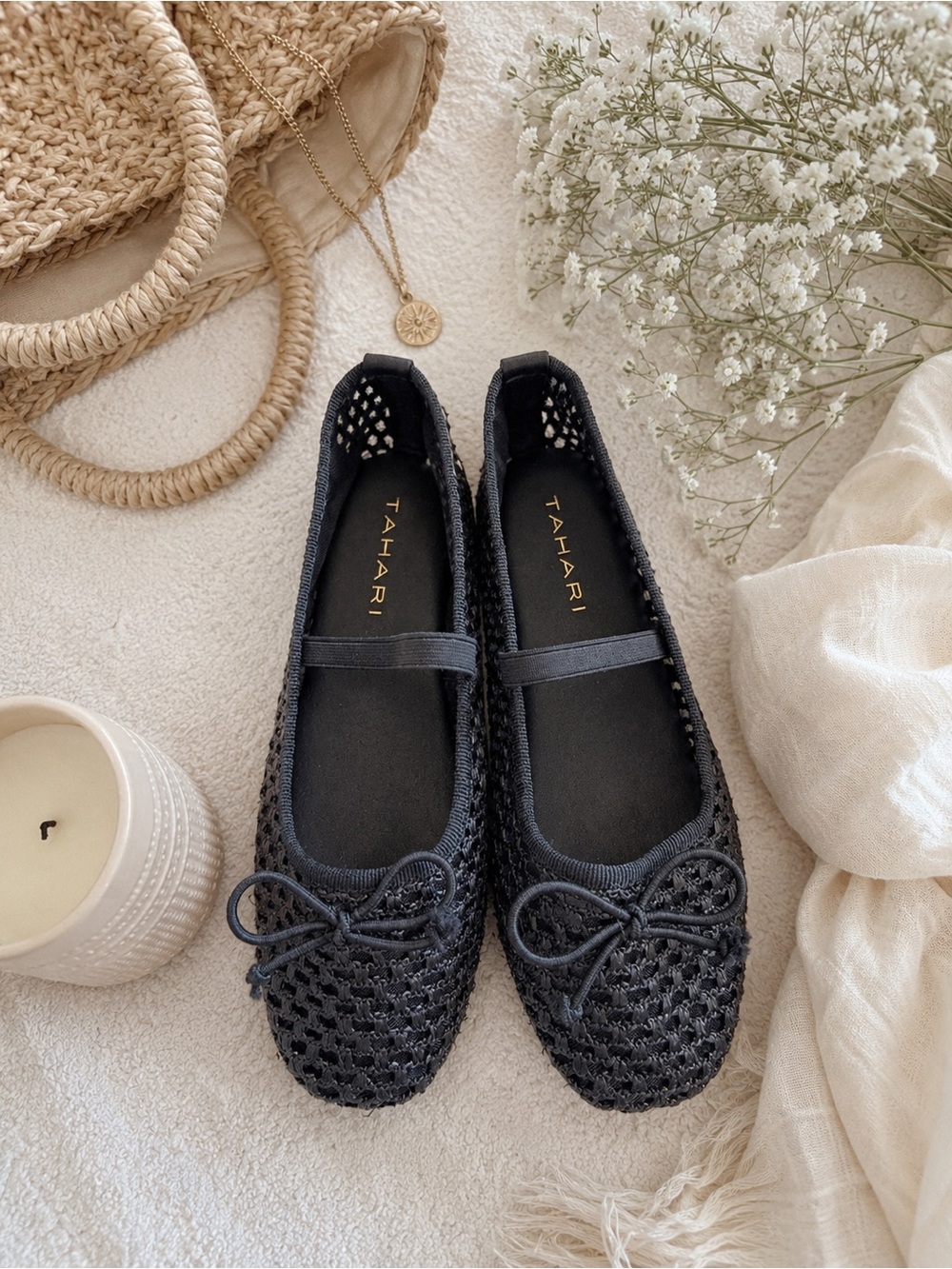 Tahari Girls‎ Black Woven Mary Jane Ballet Flats Youth Size 1 Bow Dress Shoes